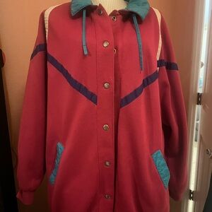 Women’s Red Snap-Front Jacket with Teal Trim